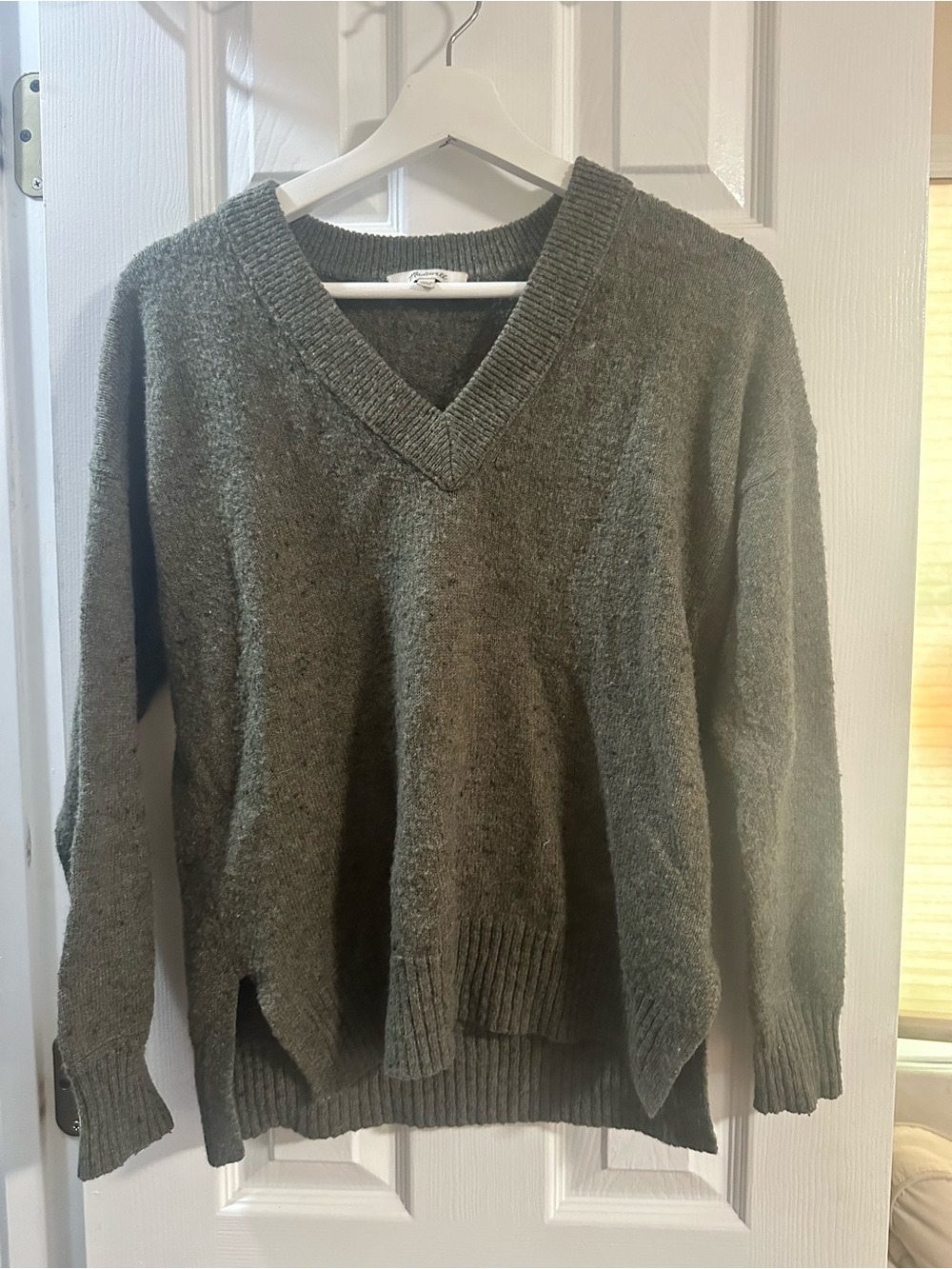 V-Neck Women's Sweater in Olive Green